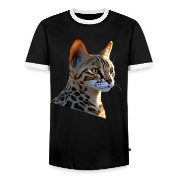 Savannah Katze Cat Mama Süße Serval Leopard Katzen - Männer Kontrast-T-Shirt - Schwarz/Weiß - Vorne - AI Model Female 172 light (172cm) & AI Model Male 178 light (178cm)
