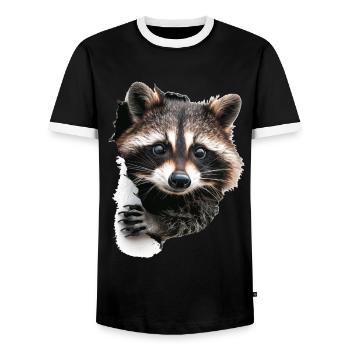Raccoon - Men's Ringer Shirt - black/white - Front - AI Model Female 172 light (172cm) & AI Model Male 178 light (178cm)