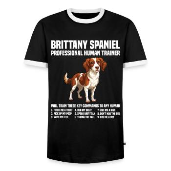 Chien Brittany Spaniel Dresseur Humain Professionnel - T-shirt contrasté Homme - noir/blanc - Devant - AI Model Female 172 light (172cm) & AI Model Male 178 light (178cm)