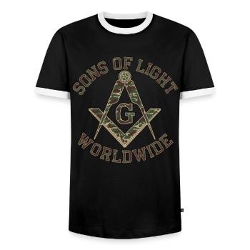 Fils De Lumière Maçon Camo Franc-Maçon - T-shirt contrasté Homme - noir/blanc - Devant - AI Model Female 172 light (172cm) & AI Model Male 178 light (178cm)