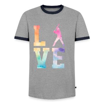 Baseball Sport Baseballspieler Pitcher Catcher USA - Männer Kontrast-T-Shirt - Grau/Navy  - Vorne - AI Model Female 172 light (172cm) & AI Model Male 178 light (178cm)
