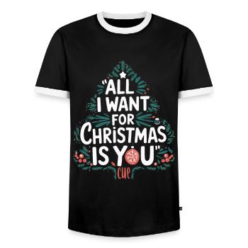 All I Want For Christmas Is You – Weihnachtsbaum - Männer Kontrast-T-Shirt - Schwarz/Weiß - Vorne - AI Model Female 172 light (172cm) & AI Model Male 178 light (178cm)