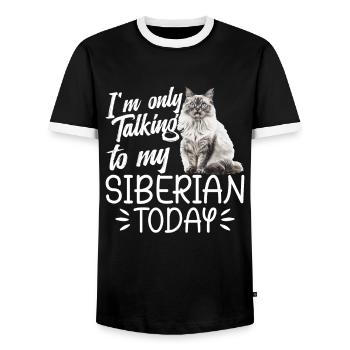 Cat, I'm just talking to my Siberian today - Men's Ringer Shirt - black/white - Front - AI Model Female 172 light (172cm) & AI Model Male 178 light (178cm)