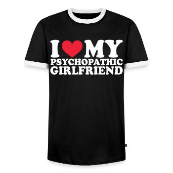 Girlfriend Girlfriend Relationship Couple Love Couple - Men's Ringer Shirt - black/white - Front - AI Model Female 172 light (172cm) & AI Model Male 178 light (178cm)