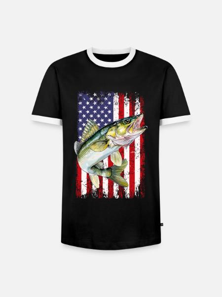 Walleye camo American flag - Männer Kontrast-T-Shirt - Schwarz/Weiß