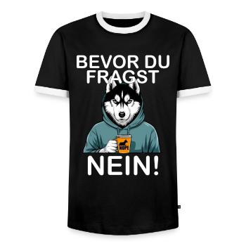 Avant de demander à No Funny Husky - T-shirt contrasté Homme - noir/blanc - Devant - AI Model Female 172 light (172cm) & AI Model Male 178 light (178cm)