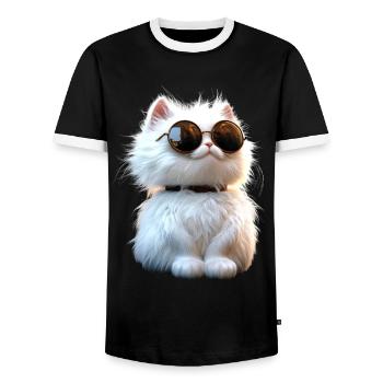 Angora Cat White Angora Cat Cute Angora Cats - Men's Ringer Shirt - black/white - Front - AI Model Female 172 light (172cm) & AI Model Male 178 light (178cm)