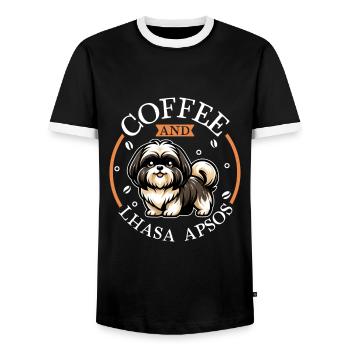 Coffee and Lhasa Apso - Men's Ringer Shirt - black/white - Front - AI Model Female 172 light (172cm) & AI Model Male 178 light (178cm)