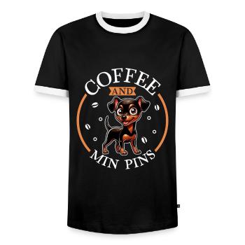 Kaffee und Zwergpinscher - Männer Kontrast-T-Shirt - Schwarz/Weiß - Vorne - AI Model Female 172 light (172cm) & AI Model Male 178 light (178cm)