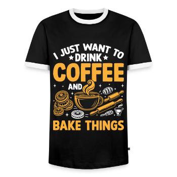 Je veux juste boire du café et faire cuire des choses en cuisinant - T-shirt contrasté Homme - noir/blanc - Devant - AI Model Female 172 light (172cm) & AI Model Male 178 light (178cm)