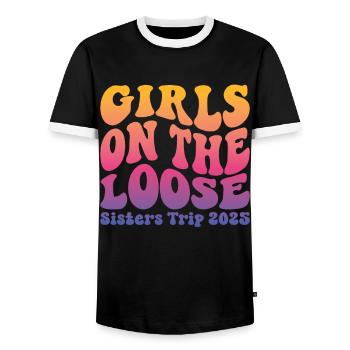 Le voyage des sœurs en liberté 2025 - T-shirt contrasté Homme - noir/blanc - Devant - AI Model Female 172 light (172cm) & AI Model Male 178 light (178cm)