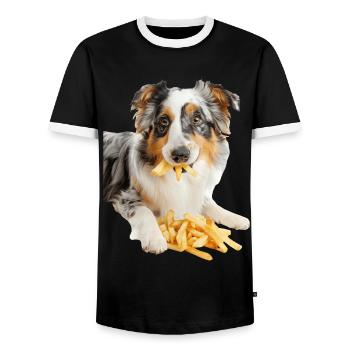 Australian Shepherd - Men's Ringer Shirt - black/white - Front - AI Model Female 172 light (172cm) & AI Model Male 178 light (178cm)