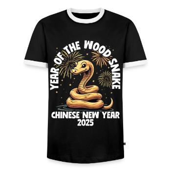 Year of the Wood Snake Chinese New Year 2025 - Männer Kontrast-T-Shirt - Schwarz/Weiß - Vorne - AI Model Female 172 light (172cm) & AI Model Male 178 light (178cm)