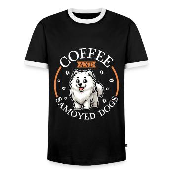 Coffee and Samoyed - Men's Ringer Shirt - black/white - Front - AI Model Female 172 light (172cm) & AI Model Male 178 light (178cm)