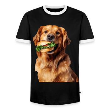 Golden retriever - T-shirt contrasté Homme - noir/blanc - Devant - AI Model Female 172 light (172cm) & AI Model Male 178 light (178cm)