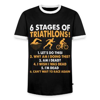 6 Etappen Triathlon Triathlon Schwimmen Rad Lauf Tri - Männer Kontrast-T-Shirt - Schwarz/Weiß - Vorne - AI Model Female 172 light (172cm) & AI Model Male 178 light (178cm)