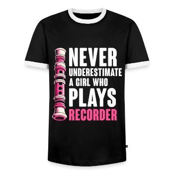 Ne sous-estimez jamais une fille qui joue de la flûte à bec Musi - T-shirt contrasté Homme - noir/blanc - Devant - AI Model Female 172 light (172cm) & AI Model Male 178 light (178cm)