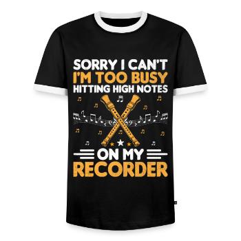 Désolé, je ne peux pas, je suis trop occupé à frapper des notes aiguës sur M - T-shirt contrasté Homme - noir/blanc - Devant - AI Model Female 172 light (172cm) & AI Model Male 178 light (178cm)