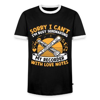 Désolé, je ne peux pas, je suis occupé à chanter la sérénade à mon enregistreur avec - T-shirt contrasté Homme - noir/blanc - Devant - AI Model Female 172 light (172cm) & AI Model Male 178 light (178cm)
