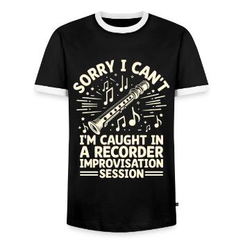 Désolé, je ne peux pas, je suis pris dans une improvisation de flûte à bec - T-shirt contrasté Homme - noir/blanc - Devant - AI Model Female 172 light (172cm) & AI Model Male 178 light (178cm)