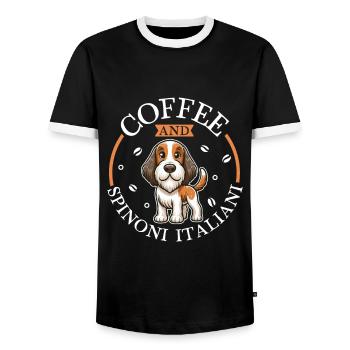 Café et Spinone Italiano - T-shirt contrasté Homme - noir/blanc - Devant - AI Model Female 172 light (172cm) & AI Model Male 178 light (178cm)