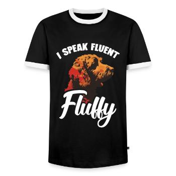 Bernedoodle, I speak fluently, fluffy - Men's Ringer Shirt - black/white - Front - AI Model Female 172 light (172cm) & AI Model Male 178 light (178cm)