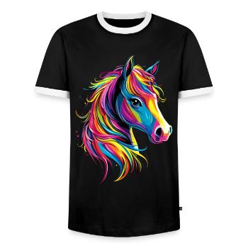Pony Reitpony Fohlen Reiterin Ponys Reiten Ponyhof - Männer Kontrast-T-Shirt - Schwarz/Weiß - Vorne - AI Model Female 172 light (172cm) & AI Model Male 178 light (178cm)