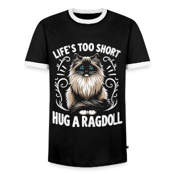 Life's Too Short Hug A Ragdoll Ragdolls Cat Lover - Men's Ringer Shirt - black/white - Front - AI Model Female 172 light (172cm) & AI Model Male 178 light (178cm)