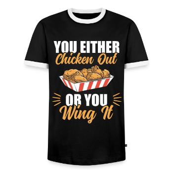 Fast Food Liebhaber Lustiger Chicken Wing Spruch - Männer Kontrast-T-Shirt - Schwarz/Weiß - Vorne - AI Model Female 172 light (172cm) & AI Model Male 178 light (178cm)