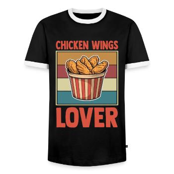 Chicken Wings Lover Retro Hühnerflügel Bucket - Men's Ringer Shirt - black/white - Front - AI Model Female 172 light (172cm) & AI Model Male 178 light (178cm)