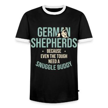 German Shepherds Because Even The Tough Need A Snu - Men's Ringer Shirt - black/white - Front - AI Model Female 172 light (172cm) & AI Model Male 178 light (178cm)