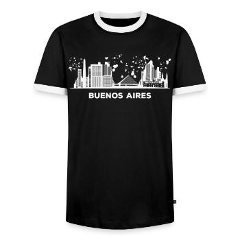 Portenos Skyline Buenos Aires - Men's Ringer Shirt - black/white - Front - AI Model Female 172 light (172cm) & AI Model Male 178 light (178cm)