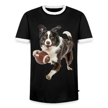 Border Collie - T-shirt contrasté Homme - noir/blanc - Devant - AI Model Female 172 light (172cm) & AI Model Male 178 light (178cm)
