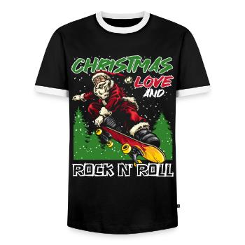 Heavy Hard Metal Christmas, Love Rock 'n' Roll - Men's Ringer Shirt - black/white - Front - AI Model Female 172 light (172cm) & AI Model Male 178 light (178cm)