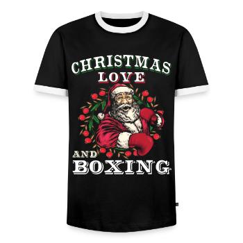 Christmas Love Boxing Boxer Christmas Gift - Men's Ringer Shirt - black/white - Front - AI Model Female 172 light (172cm) & AI Model Male 178 light (178cm)
