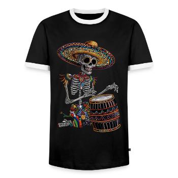 Mexikanisches Skelett Trommeln - Männer Kontrast-T-Shirt - Schwarz/Weiß - Vorne - AI Model Female 172 light (172cm) & AI Model Male 178 light (178cm)