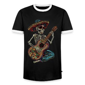 Guitare squelette mexicaine - T-shirt contrasté Homme - noir/blanc - Devant - AI Model Female 172 light (172cm) & AI Model Male 178 light (178cm)