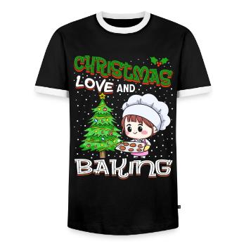 Christmas, Love and Baking, Sweet Holiday Joy - Men's Ringer Shirt - black/white - Front - AI Model Female 172 light (172cm) & AI Model Male 178 light (178cm)