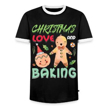 Christmas, Love and Baking, Sweet Holiday Joy - Men's Ringer Shirt - black/white - Front - AI Model Female 172 light (172cm) & AI Model Male 178 light (178cm)