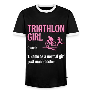 Triathlon Fille Définition Nager Vélo Courir Triathlète - T-shirt contrasté Homme - noir/blanc - Devant - AI Model Female 172 light (172cm) & AI Model Male 178 light (178cm)