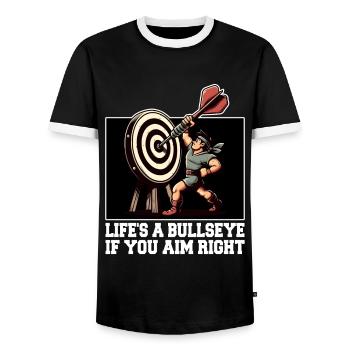 LIFE'S A BULLSEYE IF YOU AIM RIGHT - Men's Ringer Shirt - black/white - Front - AI Model Female 172 light (172cm) & AI Model Male 178 light (178cm)