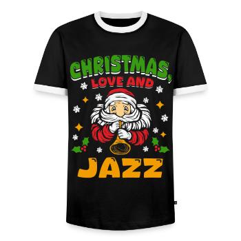 Christmas, Love & Jazz, Perfect for Music Fans - Men's Ringer Shirt - black/white - Front - AI Model Female 172 light (172cm) & AI Model Male 178 light (178cm)