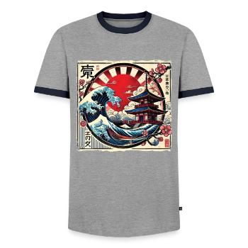 Pagode japonaise traditionnelle, - T-shirt contrasté Homme - gris/marine  - Devant - AI Model Female 172 light (172cm) & AI Model Male 178 light (178cm)