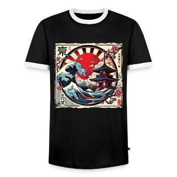 Traditionelle Japanische Pagode, - Männer Kontrast-T-Shirt - Schwarz/Weiß - Vorne - AI Model Female 172 light (172cm) & AI Model Male 178 light (178cm)