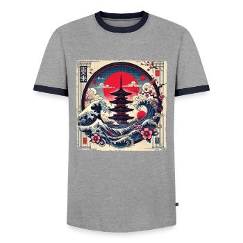 Pagode japonaise traditionnelle, - T-shirt contrasté Homme - gris/marine  - Devant - AI Model Female 172 light (172cm) & AI Model Male 178 light (178cm)