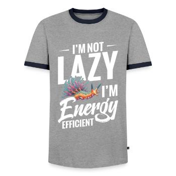 Ich Bin Nicht Faul, Ich Bin Energieeffizient, - Männer Kontrast-T-Shirt - Grau/Navy  - Vorne - AI Model Female 172 light (172cm) & AI Model Male 178 light (178cm)