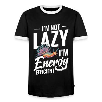 I'm not lazy, I'm energy efficient, - Men's Ringer Shirt - black/white - Front - AI Model Female 172 light (172cm) & AI Model Male 178 light (178cm)