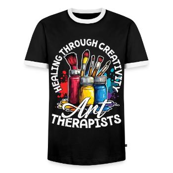 Healing Through Creativity, Art Therapist - Men's Ringer Shirt - black/white - Front - AI Model Female 172 light (172cm) & AI Model Male 178 light (178cm)