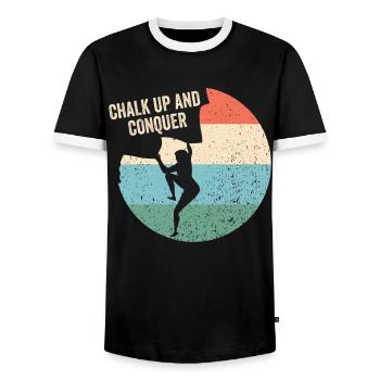 Chalking up and conquering boulderers - Men's Ringer Shirt - black/white - Front - AI Model Female 172 light (172cm) & AI Model Male 178 light (178cm)