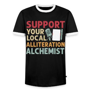 Poetry Slam Wortspiel Krieger Slam Poetry - Männer Kontrast-T-Shirt - Schwarz/Weiß - Vorne - AI Model Female 172 light (172cm) & AI Model Male 178 light (178cm)